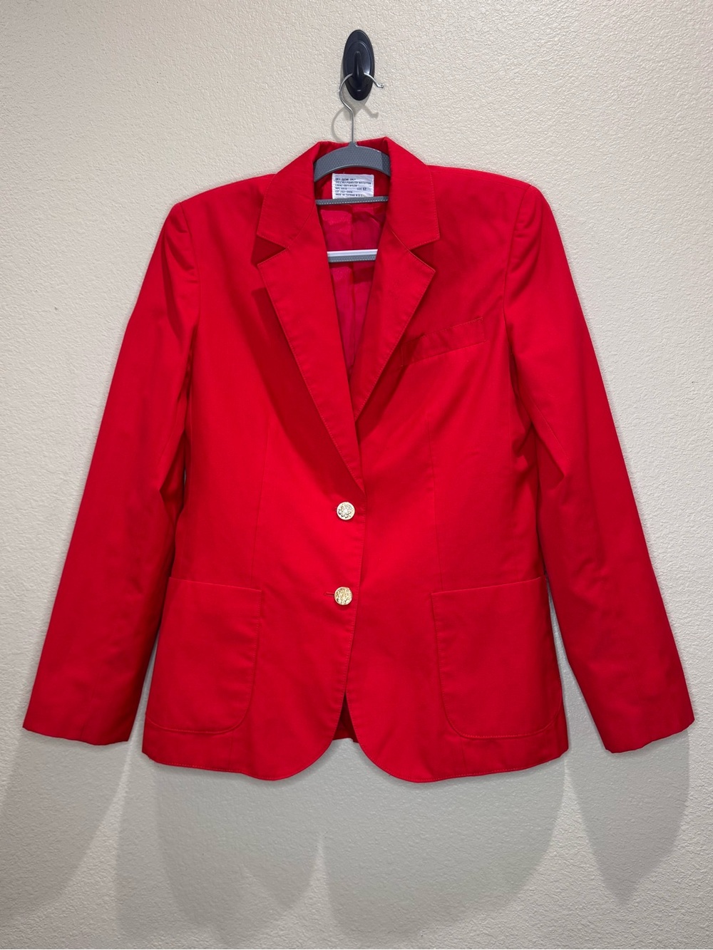 Vintage Red Gold Crest Button Blazer Size 12 Preppy Equestrian
